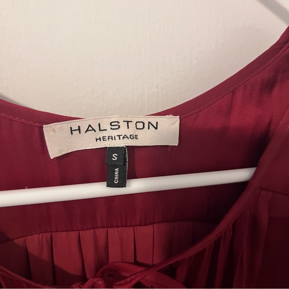 Halston Heritage Sleeveless Smocked Waist High Low Dress Ruby Maroon Small - Picture 6 of 14